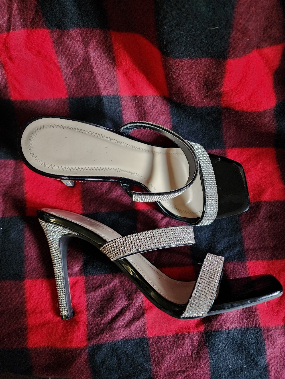 Rouge Double Strap Rhinestone Heels